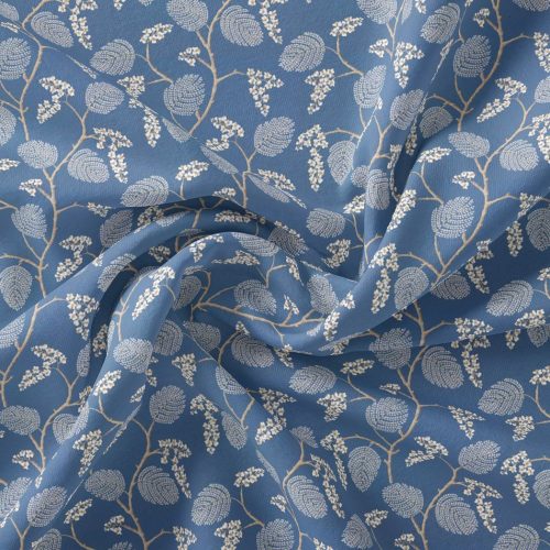 White Jasud Flower With Stalk Digital Printed Fabric - Polyester, Weightless 110 CM