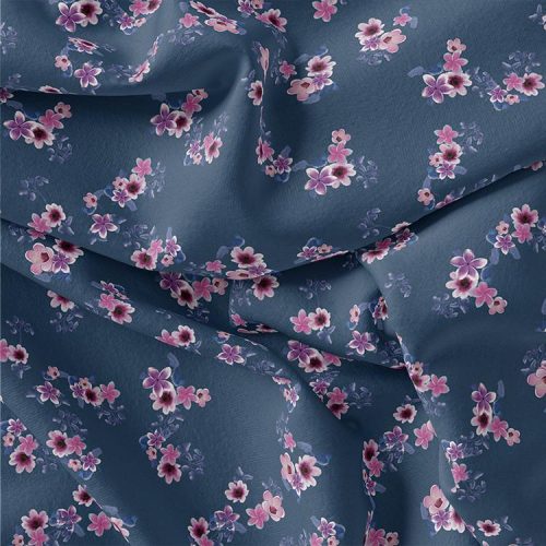 Pinkish Flowers With Neavy Blue Digital Printed Fabric - Viscose, Georgette 110 CM