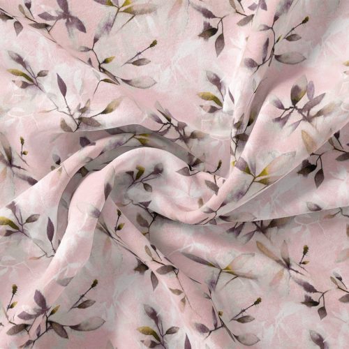 Pinkish Thin And Light Leaves Digital Printed Fabric - Polyester, Weightless 110 CM