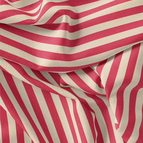 Red And Offwhite Stripe Combo Digital Printed Fabric  - Polyester, Weightless 110 CM